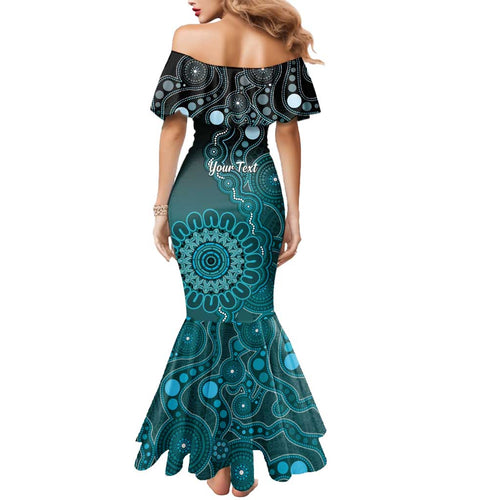 Personalised Ovarian Cancer Awareness Mermaid Dress Teal Ribbon Aboriginal Art