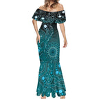 Personalised Ovarian Cancer Awareness Mermaid Dress Teal Ribbon Aboriginal Art