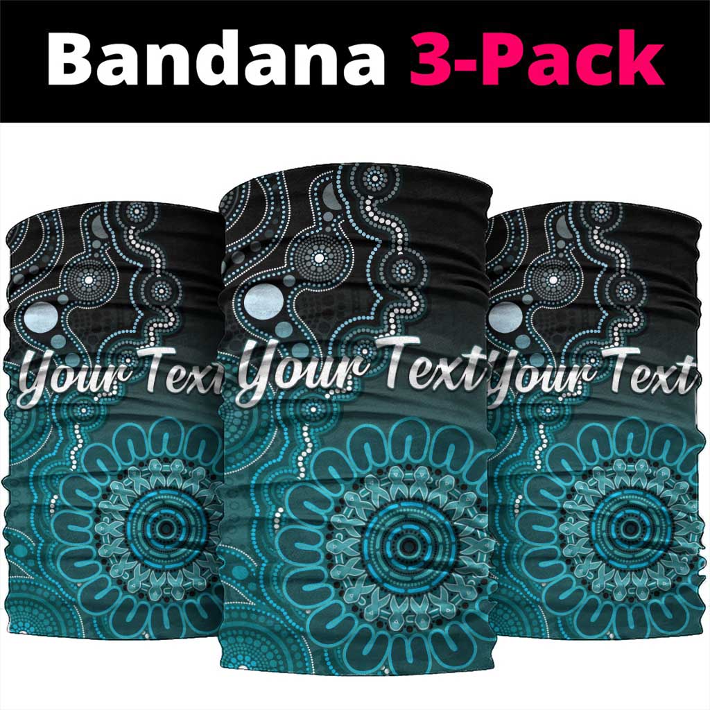 Personalised Ovarian Cancer Awareness Neck Gaiter Teal Ribbon Aboriginal Art