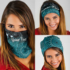 Personalised Ovarian Cancer Awareness Neck Gaiter Teal Ribbon Aboriginal Art