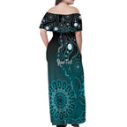 Personalised Ovarian Cancer Awareness Off Shoulder Maxi Dress Teal Ribbon Aboriginal Art
