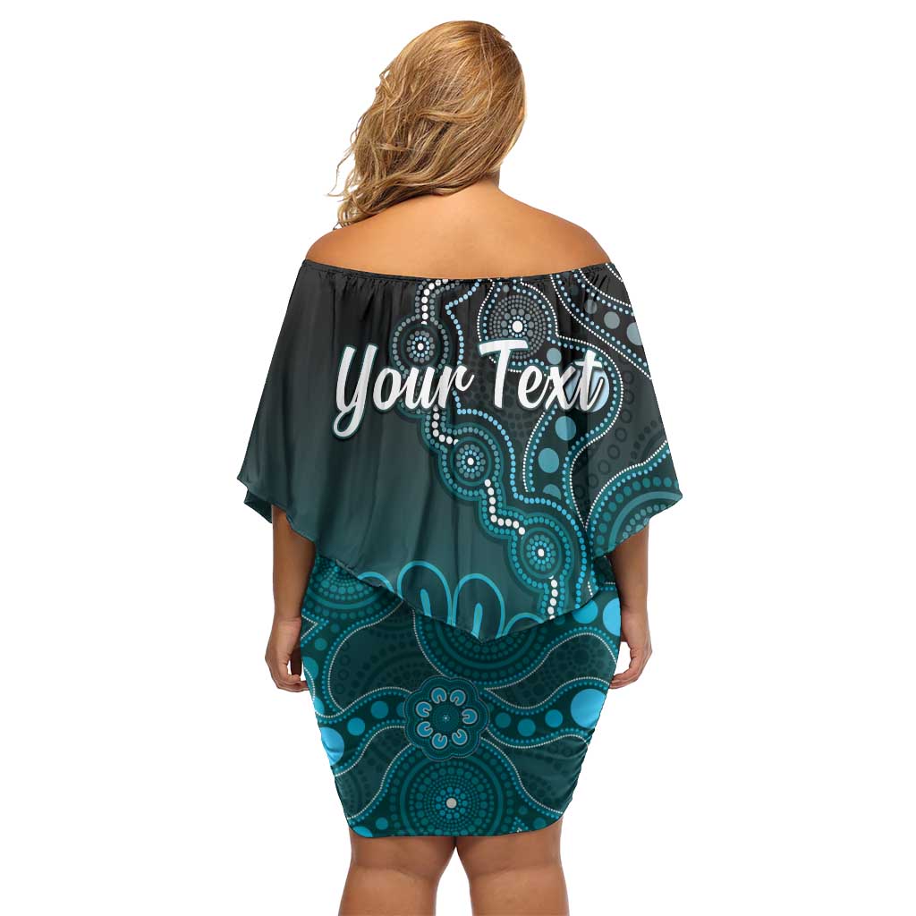 Personalised Ovarian Cancer Awareness Off Shoulder Short Dress Teal Ribbon Aboriginal Art