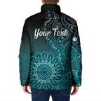 Personalised Ovarian Cancer Awareness Padded Jacket Teal Ribbon Aboriginal Art