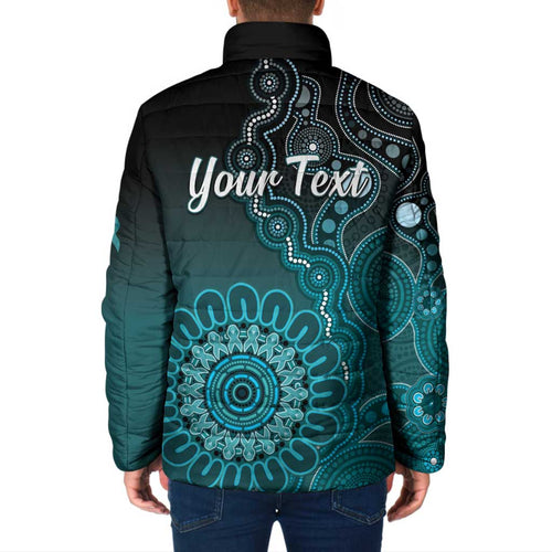 Personalised Ovarian Cancer Awareness Padded Jacket Teal Ribbon Aboriginal Art
