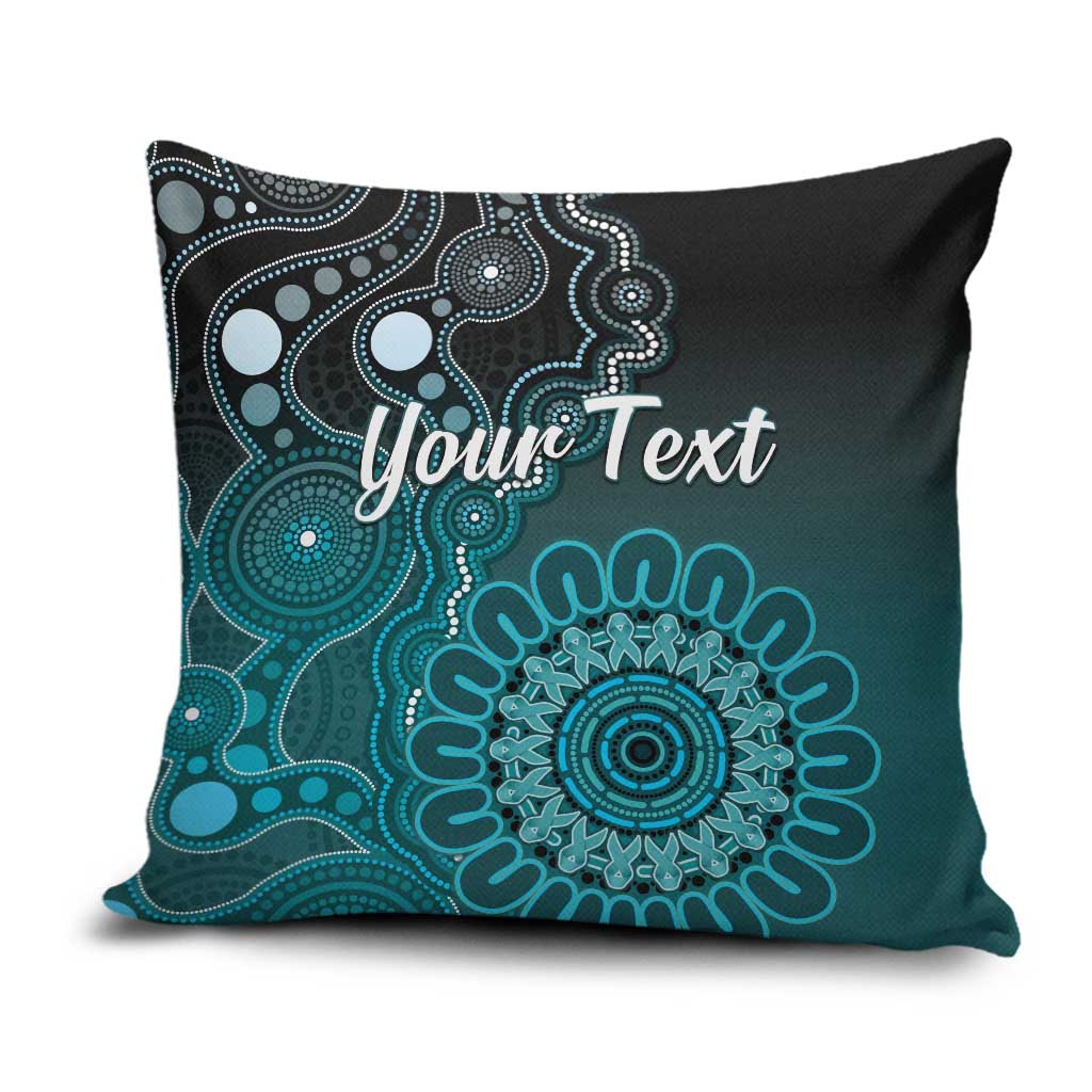 Personalised Ovarian Cancer Awareness Pillow Cover Teal Ribbon Aboriginal Art