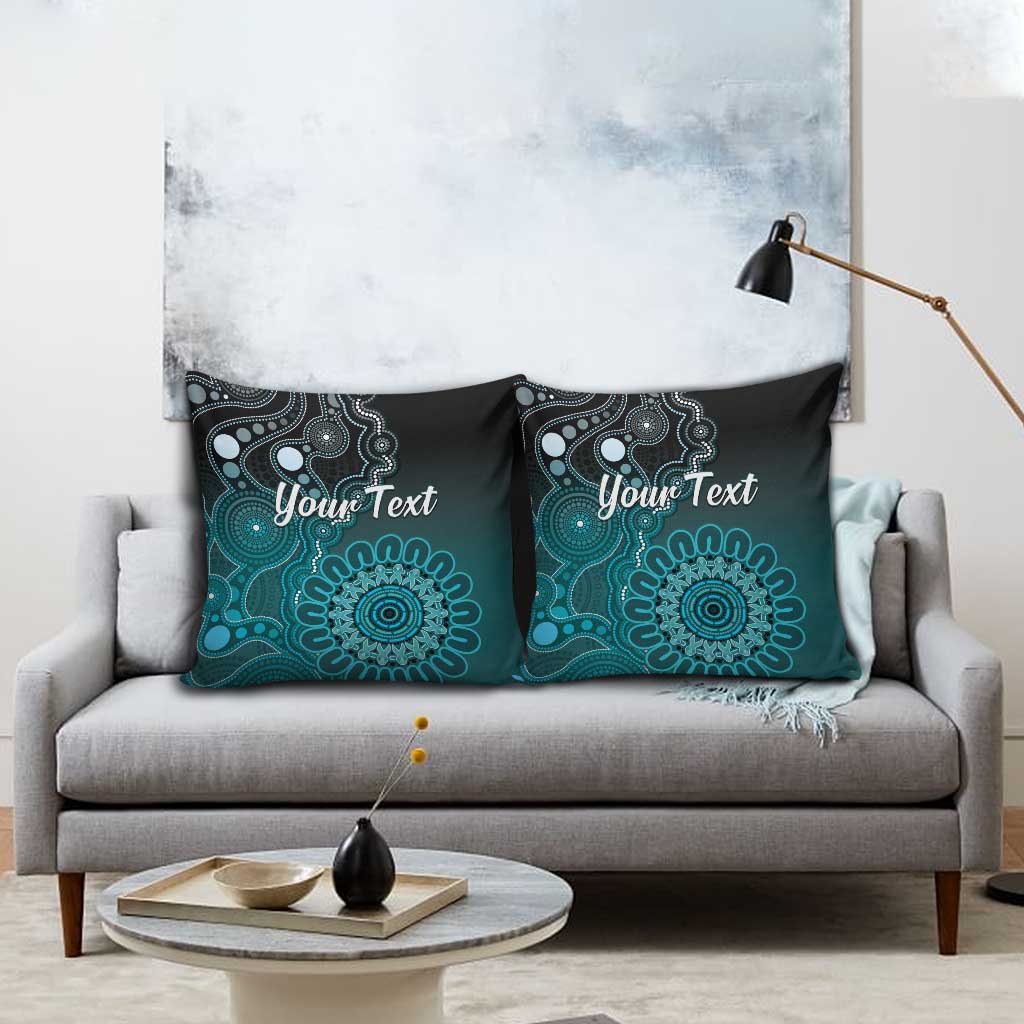 Personalised Ovarian Cancer Awareness Pillow Cover Teal Ribbon Aboriginal Art
