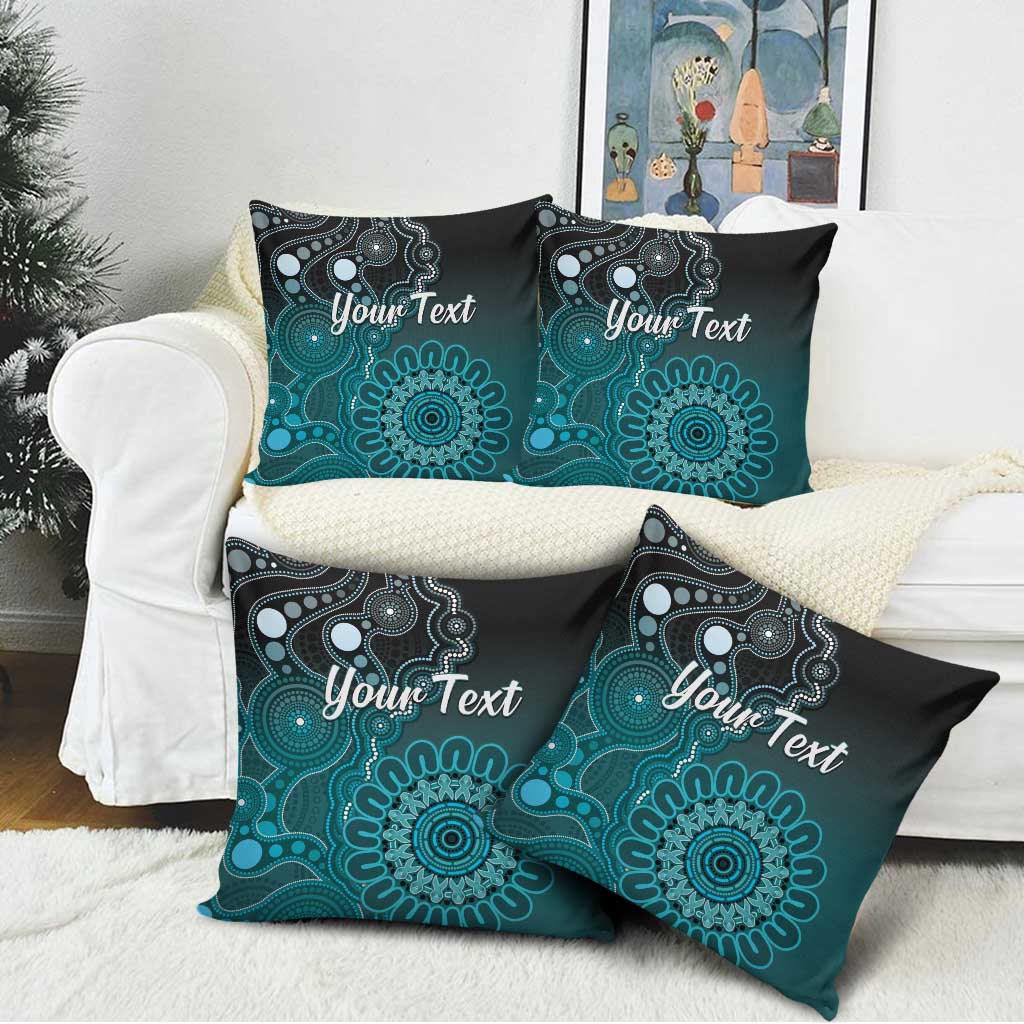 Personalised Ovarian Cancer Awareness Pillow Cover Teal Ribbon Aboriginal Art