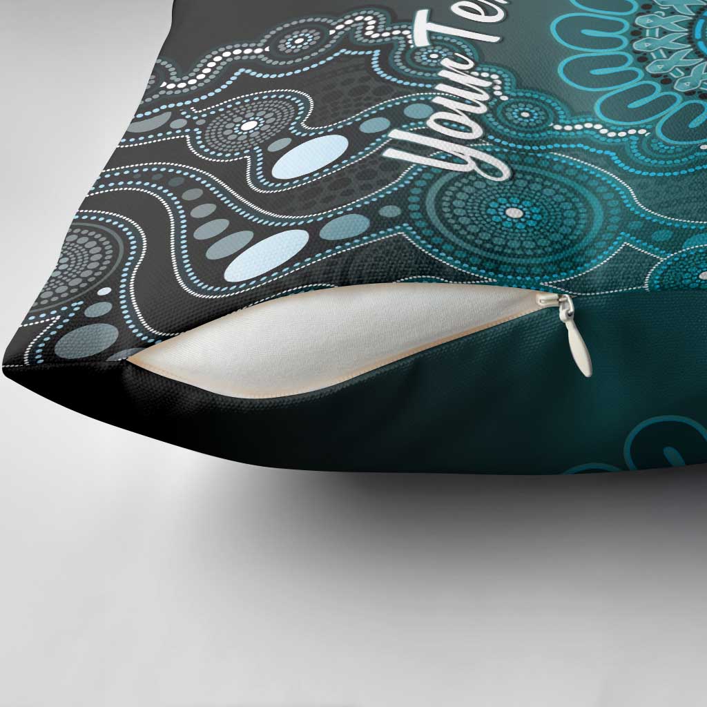 Personalised Ovarian Cancer Awareness Pillow Cover Teal Ribbon Aboriginal Art