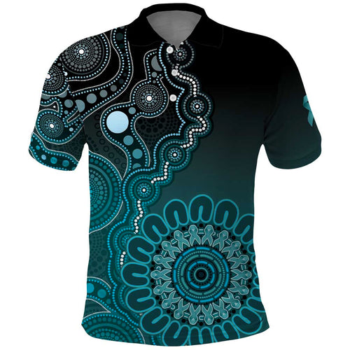 Personalised Ovarian Cancer Awareness Polo Shirt Teal Ribbon Aboriginal Art