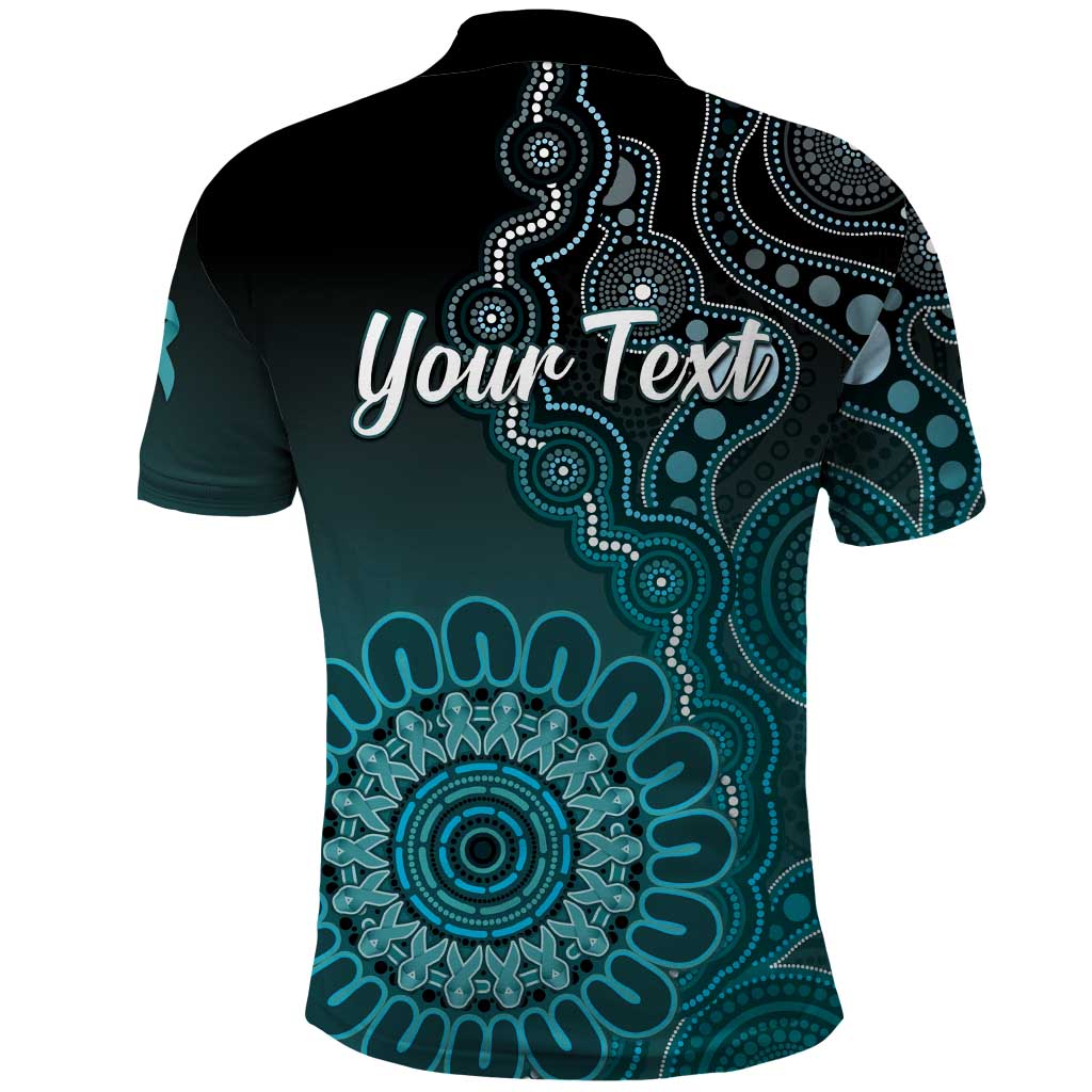 Personalised Ovarian Cancer Awareness Polo Shirt Teal Ribbon Aboriginal Art