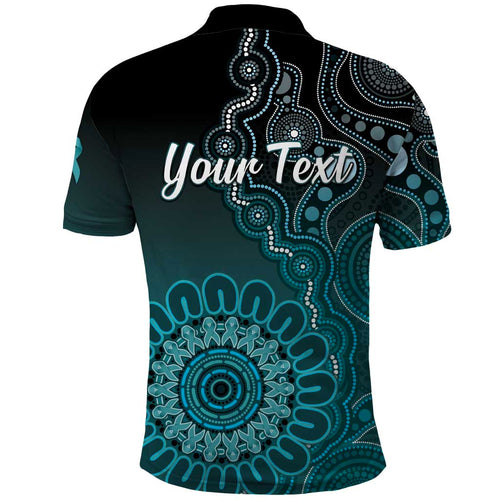 Personalised Ovarian Cancer Awareness Polo Shirt Teal Ribbon Aboriginal Art