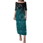 Personalised Ovarian Cancer Awareness Puletasi Teal Ribbon Aboriginal Art