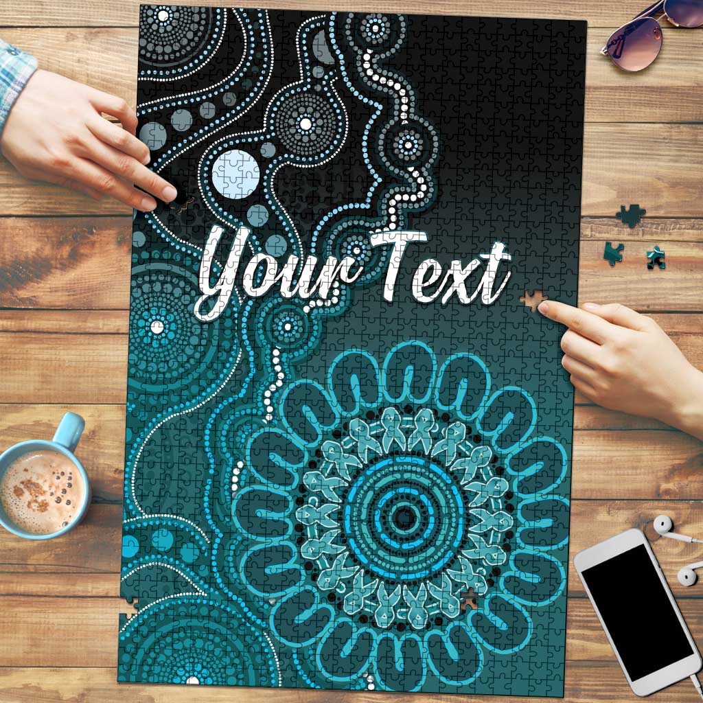 Personalised Ovarian Cancer Awareness Puzzle Teal Ribbon Aboriginal Art