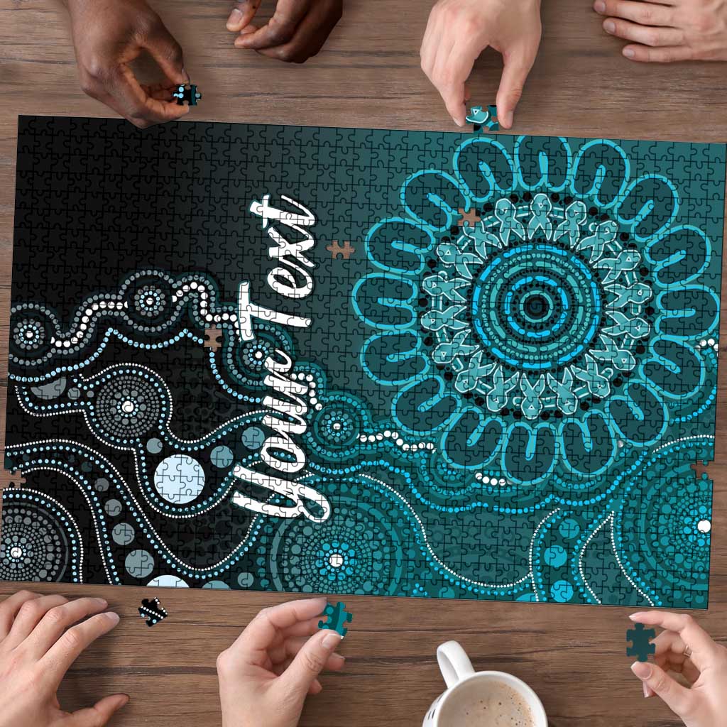 Personalised Ovarian Cancer Awareness Puzzle Teal Ribbon Aboriginal Art
