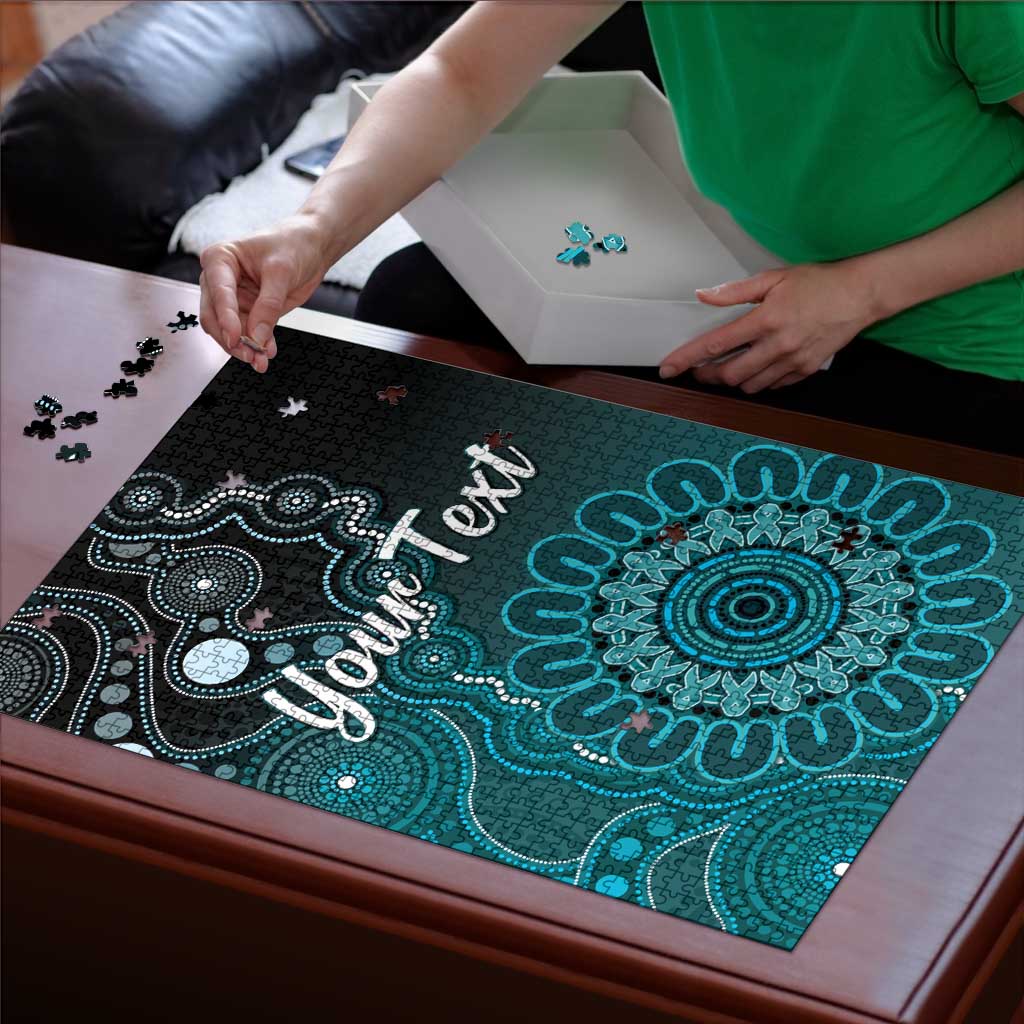 Personalised Ovarian Cancer Awareness Puzzle Teal Ribbon Aboriginal Art