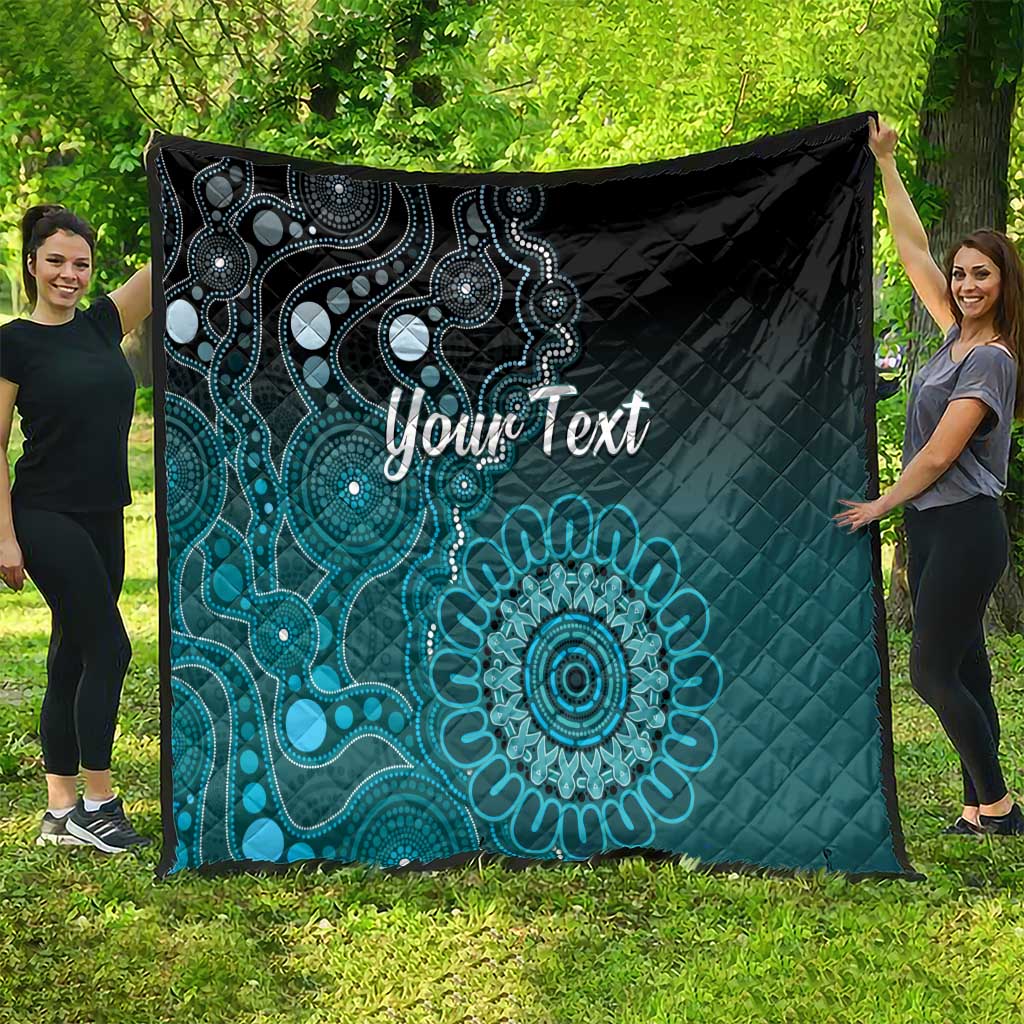 Personalised Ovarian Cancer Awareness Quilt Teal Ribbon Aboriginal Art