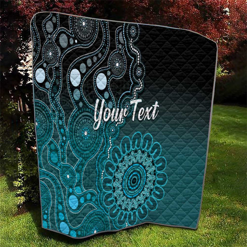 Personalised Ovarian Cancer Awareness Quilt Teal Ribbon Aboriginal Art