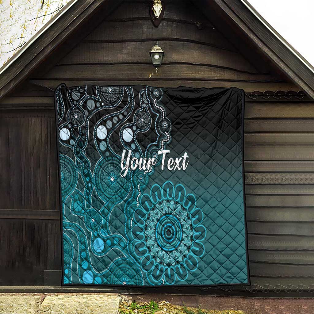 Personalised Ovarian Cancer Awareness Quilt Teal Ribbon Aboriginal Art