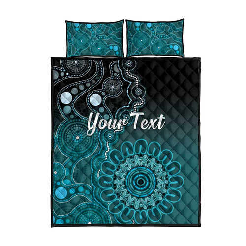 Personalised Ovarian Cancer Awareness Quilt Bed Set Teal Ribbon Aboriginal Art