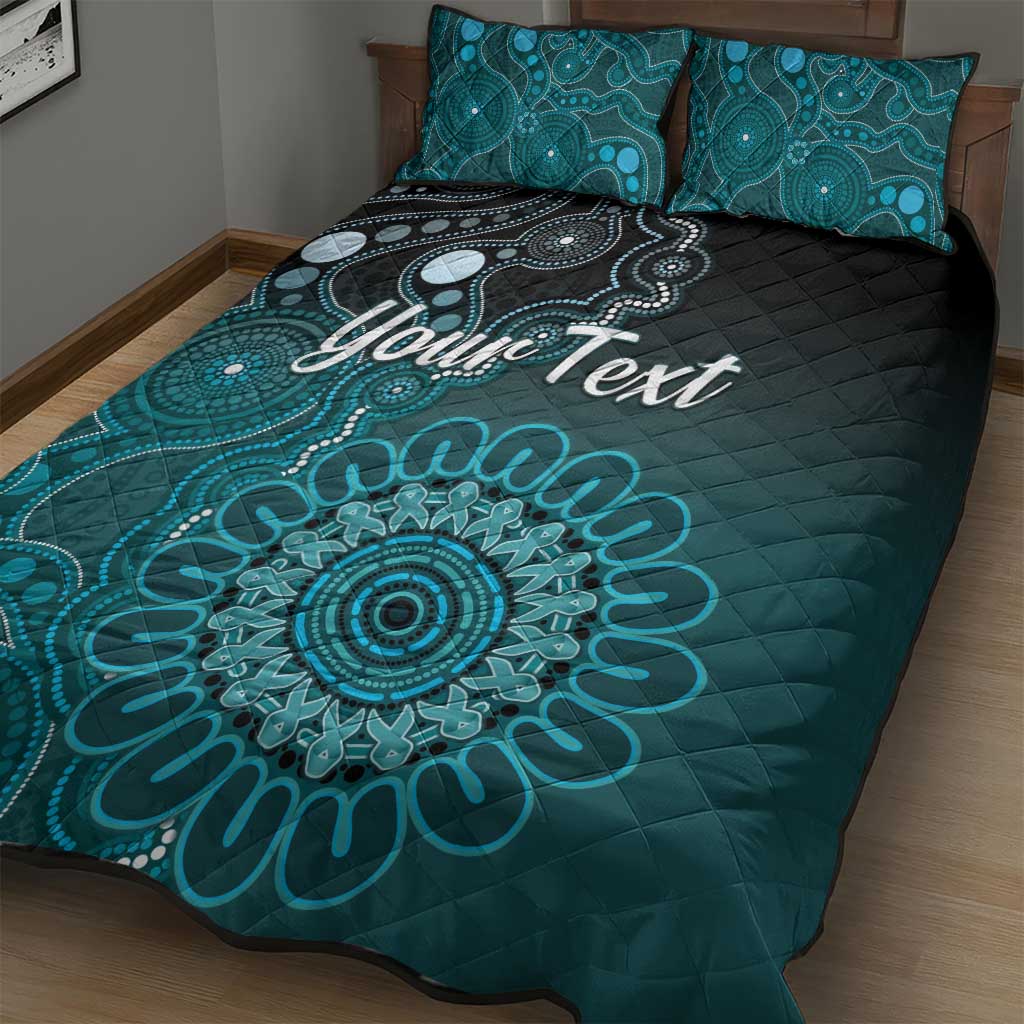 Personalised Ovarian Cancer Awareness Quilt Bed Set Teal Ribbon Aboriginal Art