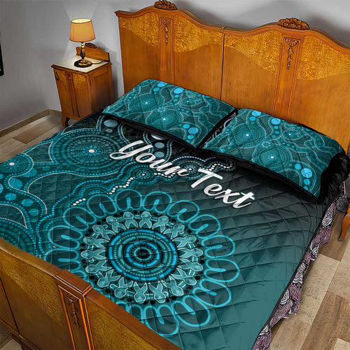 Personalised Ovarian Cancer Awareness Quilt Bed Set Teal Ribbon Aboriginal Art