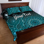Personalised Ovarian Cancer Awareness Quilt Bed Set Teal Ribbon Aboriginal Art