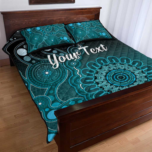 Personalised Ovarian Cancer Awareness Quilt Bed Set Teal Ribbon Aboriginal Art