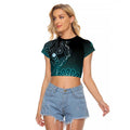 Personalised Ovarian Cancer Awareness Raglan Cropped T Shirt Teal Ribbon Aboriginal Art