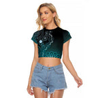 Personalised Ovarian Cancer Awareness Raglan Cropped T Shirt Teal Ribbon Aboriginal Art