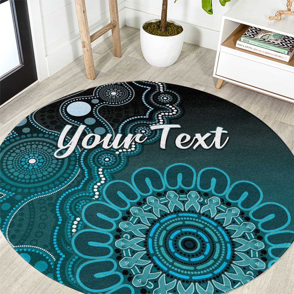 Personalised Ovarian Cancer Awareness Round Carpet Teal Ribbon Aboriginal Art