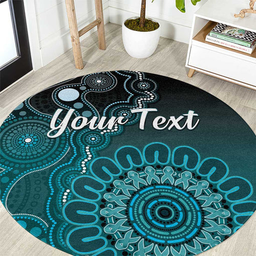 Personalised Ovarian Cancer Awareness Round Carpet Teal Ribbon Aboriginal Art