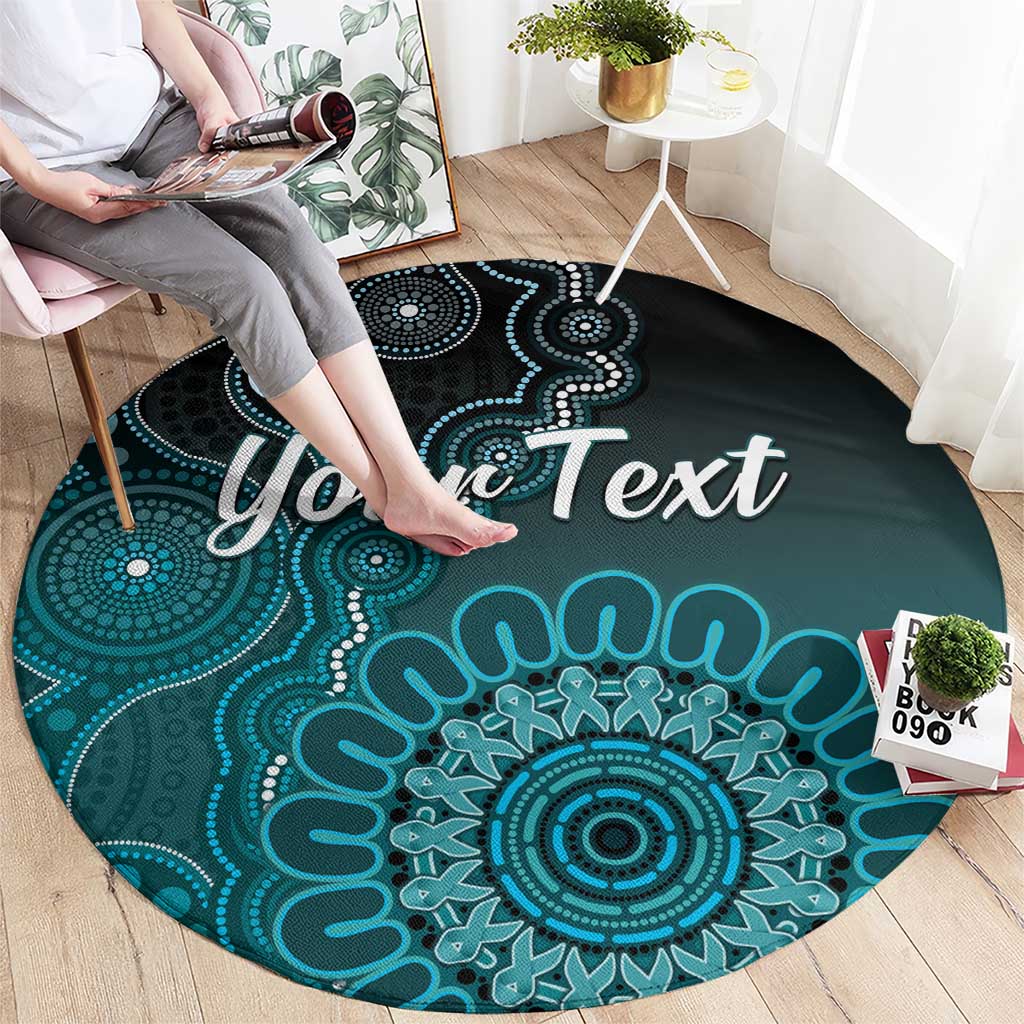 Personalised Ovarian Cancer Awareness Round Carpet Teal Ribbon Aboriginal Art