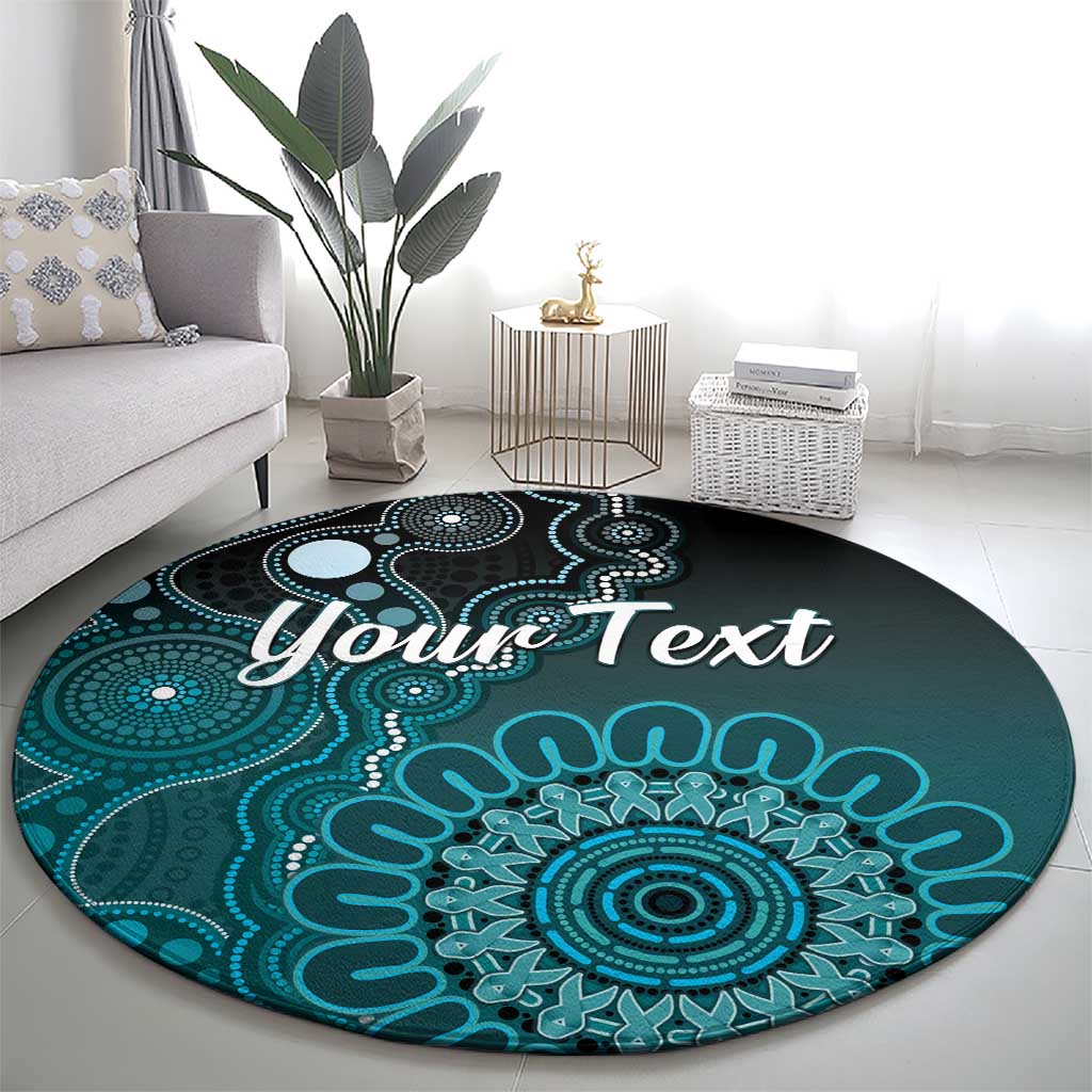 Personalised Ovarian Cancer Awareness Round Carpet Teal Ribbon Aboriginal Art