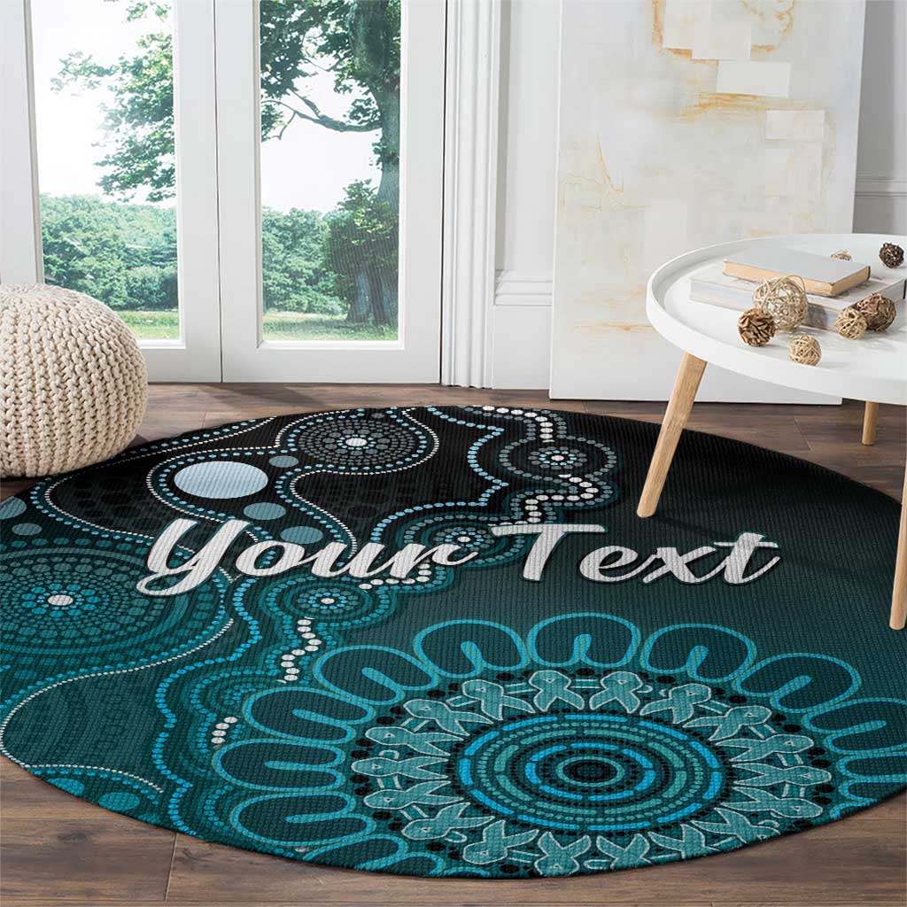 Personalised Ovarian Cancer Awareness Round Carpet Teal Ribbon Aboriginal Art