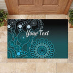Personalised Ovarian Cancer Awareness Rubber Doormat Teal Ribbon Aboriginal Art
