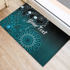 Personalised Ovarian Cancer Awareness Rubber Doormat Teal Ribbon Aboriginal Art