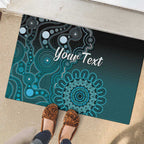 Personalised Ovarian Cancer Awareness Rubber Doormat Teal Ribbon Aboriginal Art