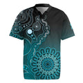 Personalised Ovarian Cancer Awareness Rugby Jersey Teal Ribbon Aboriginal Art