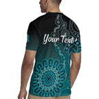 Personalised Ovarian Cancer Awareness Rugby Jersey Teal Ribbon Aboriginal Art