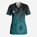 Personalised Ovarian Cancer Awareness Scrub Top Teal Ribbon Aboriginal Art