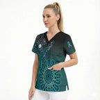 Personalised Ovarian Cancer Awareness Scrub Top Teal Ribbon Aboriginal Art