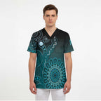 Personalised Ovarian Cancer Awareness Scrub Top Teal Ribbon Aboriginal Art