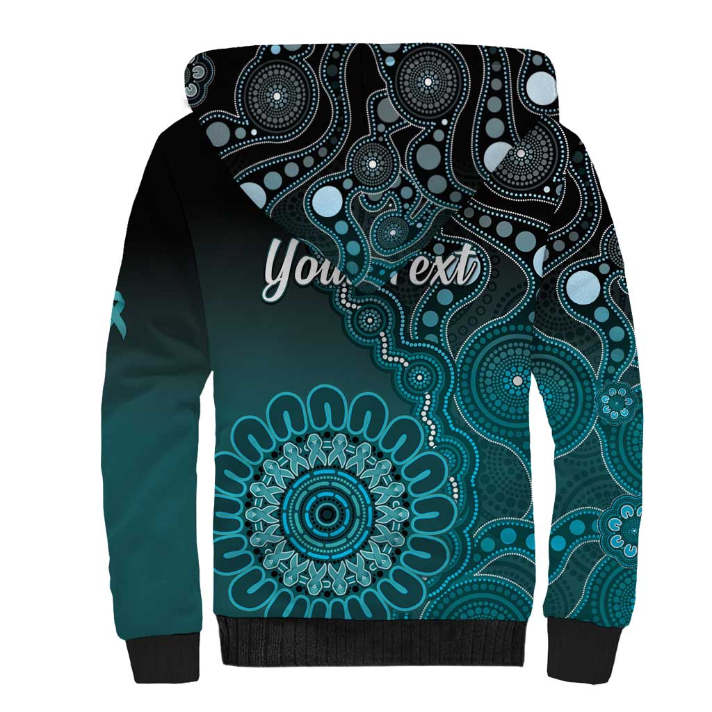 Personalised Ovarian Cancer Awareness Sherpa Hoodie Teal Ribbon Aboriginal Art