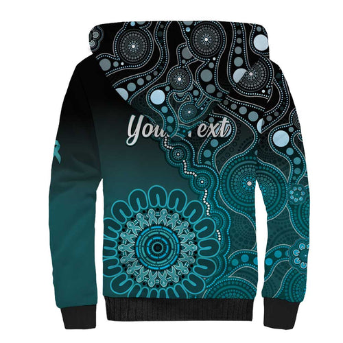 Personalised Ovarian Cancer Awareness Sherpa Hoodie Teal Ribbon Aboriginal Art