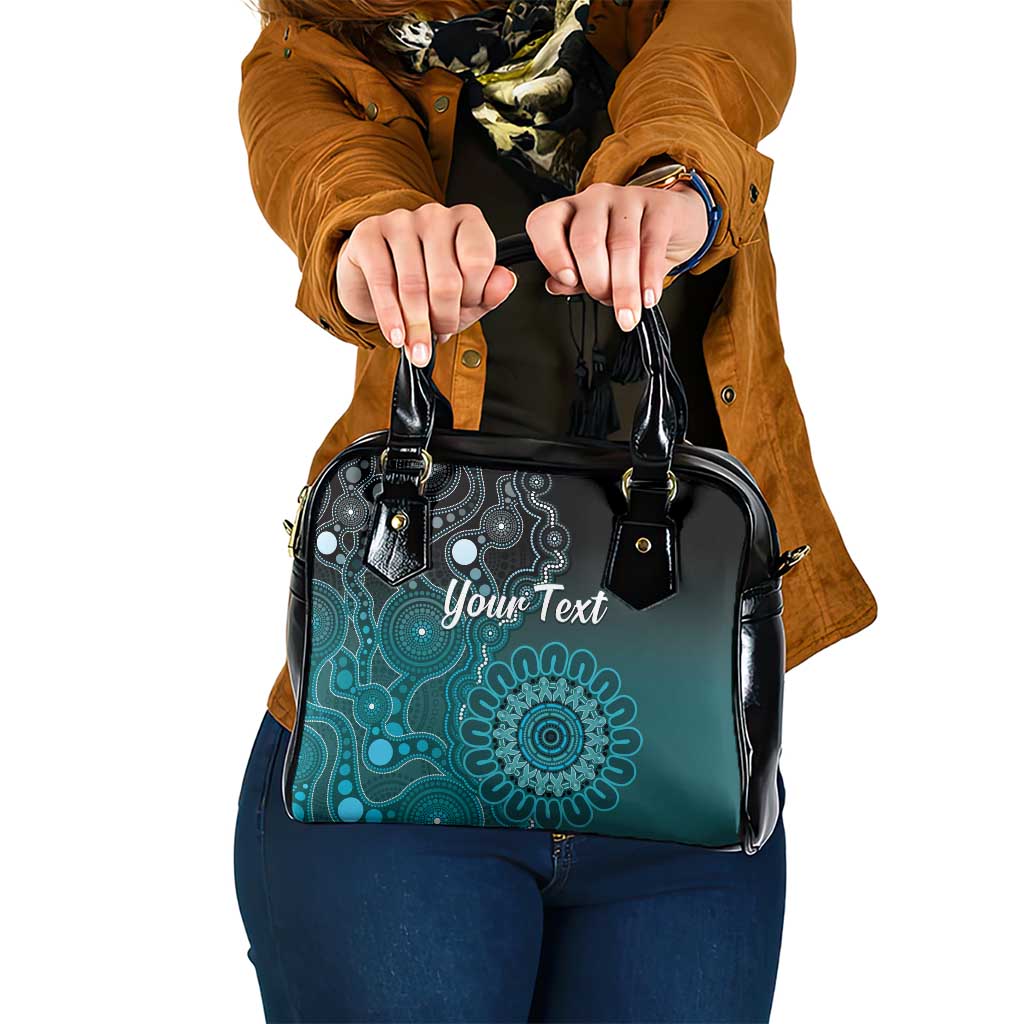 Personalised Ovarian Cancer Awareness Shoulder Handbag Teal Ribbon Aboriginal Art