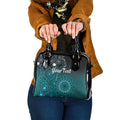Personalised Ovarian Cancer Awareness Shoulder Handbag Teal Ribbon Aboriginal Art