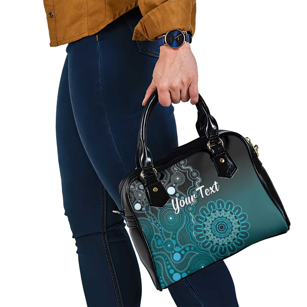 Personalised Ovarian Cancer Awareness Shoulder Handbag Teal Ribbon Aboriginal Art