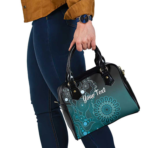 Personalised Ovarian Cancer Awareness Shoulder Handbag Teal Ribbon Aboriginal Art