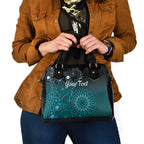 Personalised Ovarian Cancer Awareness Shoulder Handbag Teal Ribbon Aboriginal Art