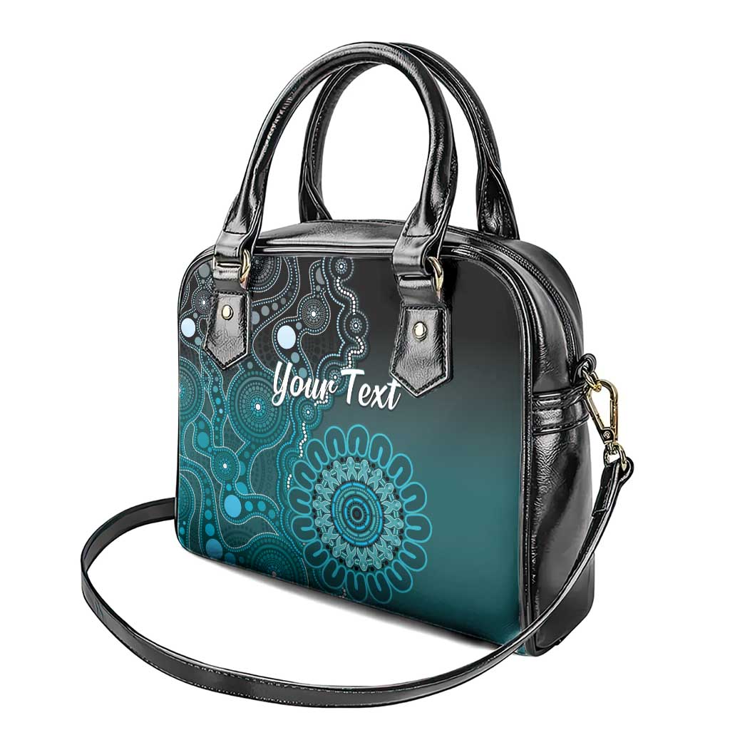 Personalised Ovarian Cancer Awareness Shoulder Handbag Teal Ribbon Aboriginal Art